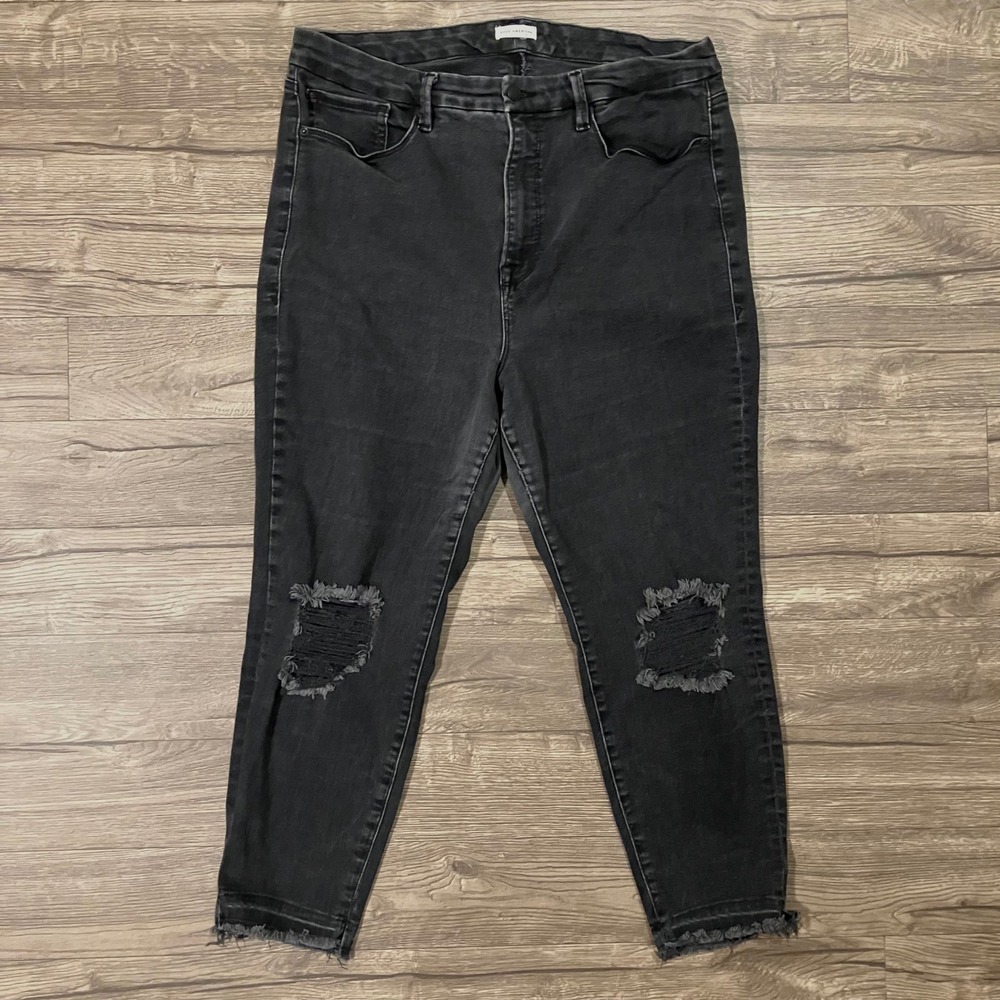 Good American Good Waist Crop Jeans Women's Size 20 High Rise Black Distressed